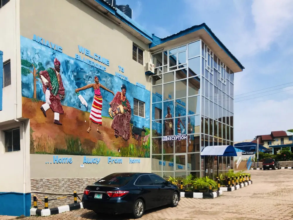 Akiavic reception building and cultural mural